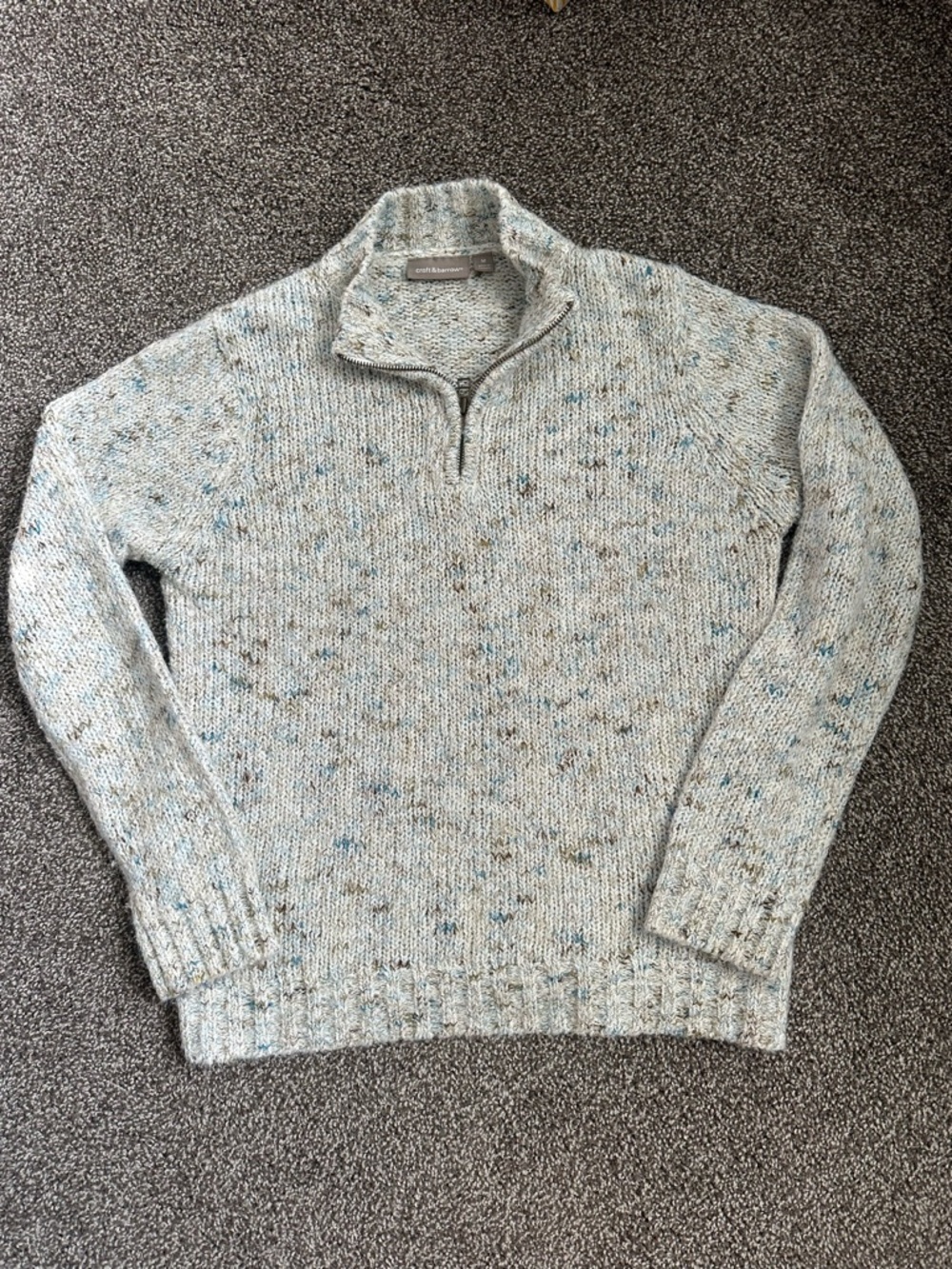 Half-Zip Speckled Knit Sweater - Light Gray/Blue